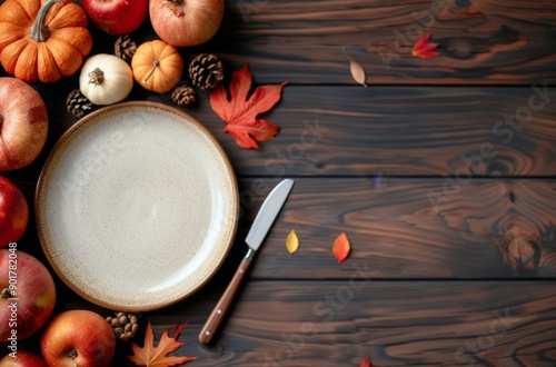 Fall Table Setting With Pumpkins and Leaves