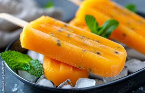 Passionfruit Ice Pops With Mint Garnish