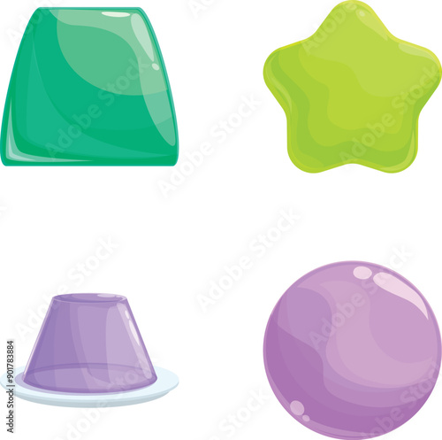 Tasty jelly icons set cartoon vector. Colorful gummy and jelly candy. Sweet food, dessert