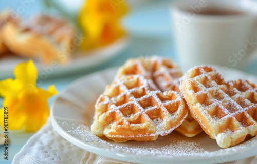 Heart-Shaped Waffles With Powdered Sugar