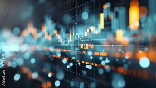Financial Data Display With City Lights