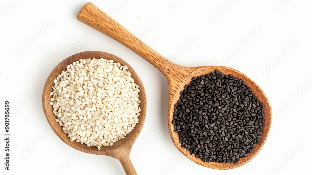 Front view of a wooden scoop filled with Organic White Sesame seeds (Sesamum indicum) or Til. Isolated on a white background.
Front view of a wooden scoop filled with Organic White Sesame seeds (Sesamum indicum) or Til. Isolated on a white background.