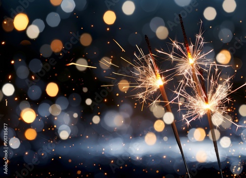 Sparklers Burning Against Festive Lights