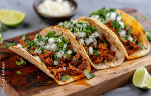 Three Tacos With Cilantro and Onions