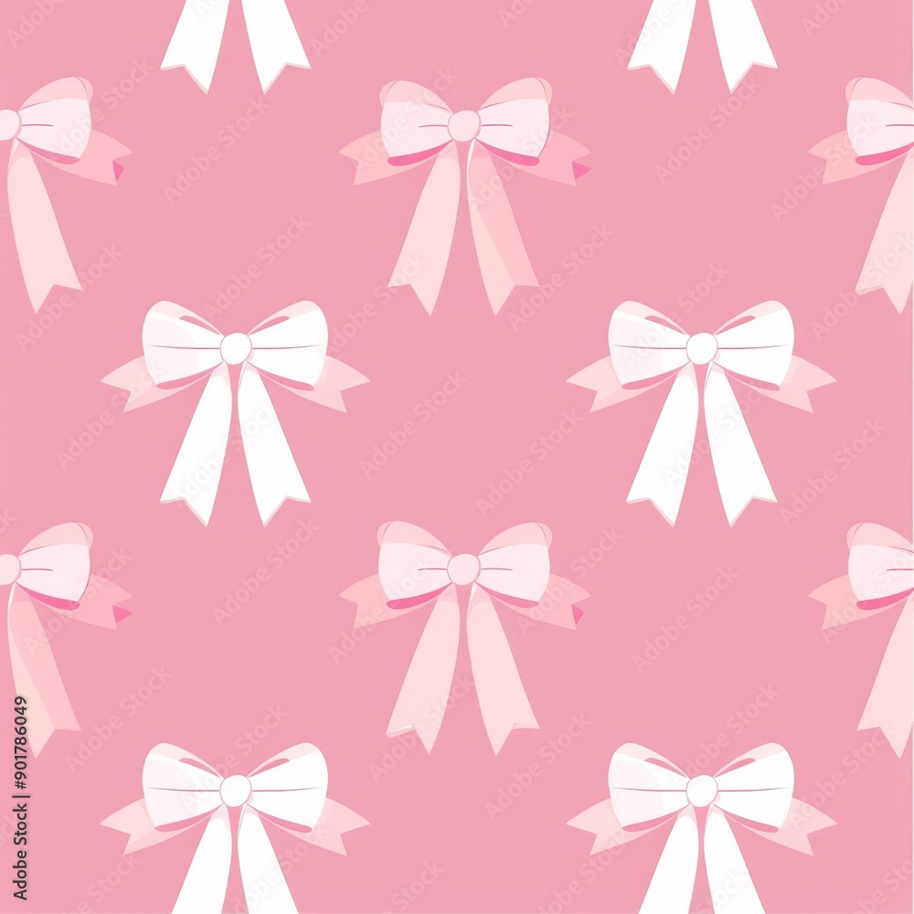 Elegant White Bows Pattern on Pink Background. Decorative White Ribbons Elegant White Bows Pattern on Pink Background. Decorative White Ribbons
