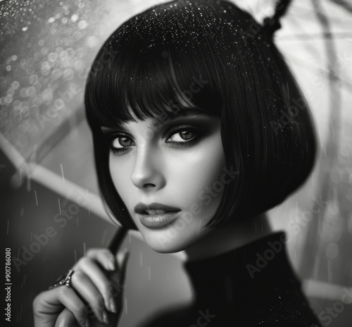 Woman Holding Umbrella in the Rain