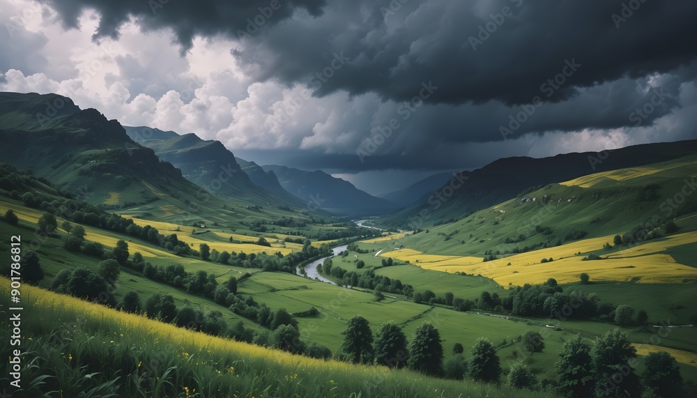 Obraz premium A lush valley after a heavy rainfall