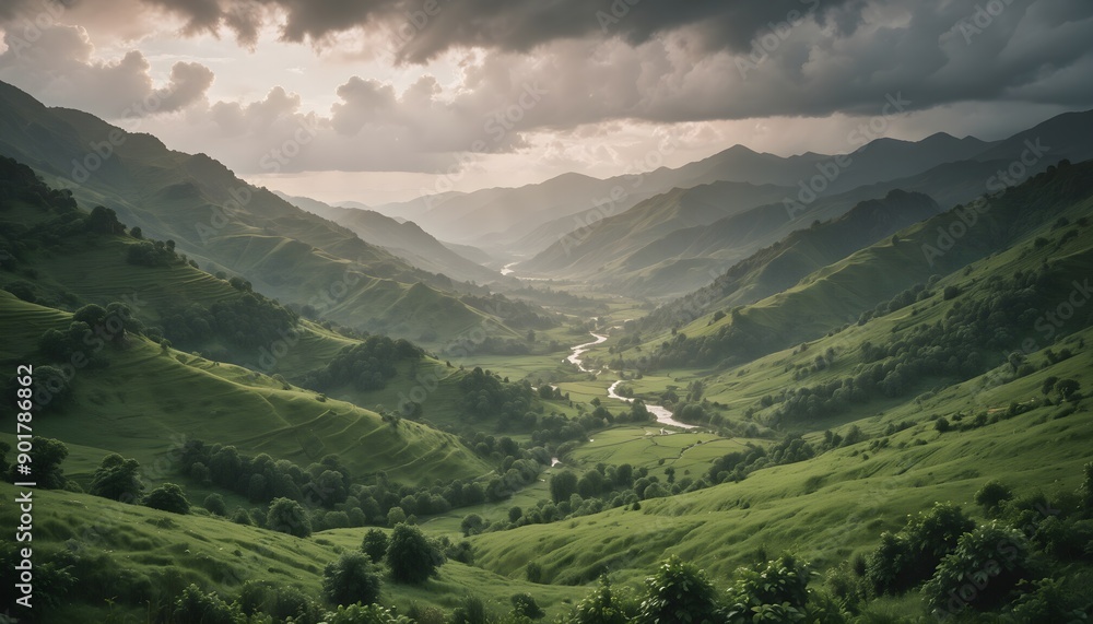 Obraz premium A lush valley after a heavy rainfall
