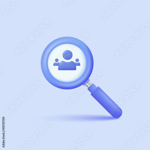 3D magnifying glass with human symbols. We are hiring job candidate posts and flyer templates. Join our team, hiring, and open vacancy. Vector and illustration.