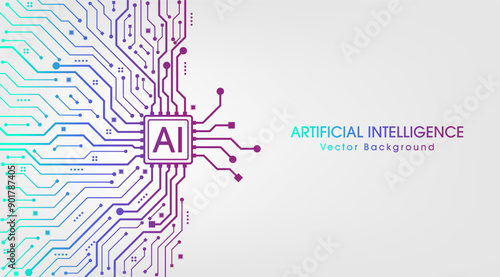 Artificial intelligence abstract background, AI chipset on circuit board. Artificial intelligence and Machine learning technology concept. Vector Illustration.