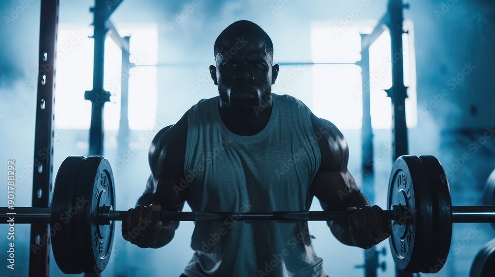 Athlete lifting heavy weights in a gym, showcasing physical strength and power. Athlete lifting heavy weights in a gym, showcasing physical strength and power.