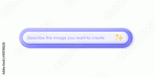 3D Generate AI button. AI stars icon. Artificial intelligence and Machine learning technology concept. A command prompt enters AI to generate ideas. 3D Vector Illustration.