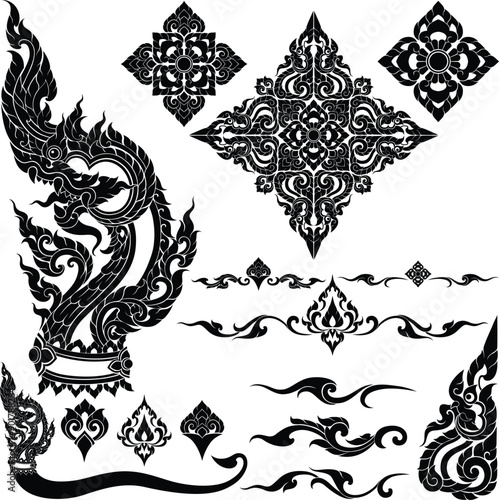 Traditional Thai patterns motif for decoration in a silhouette style