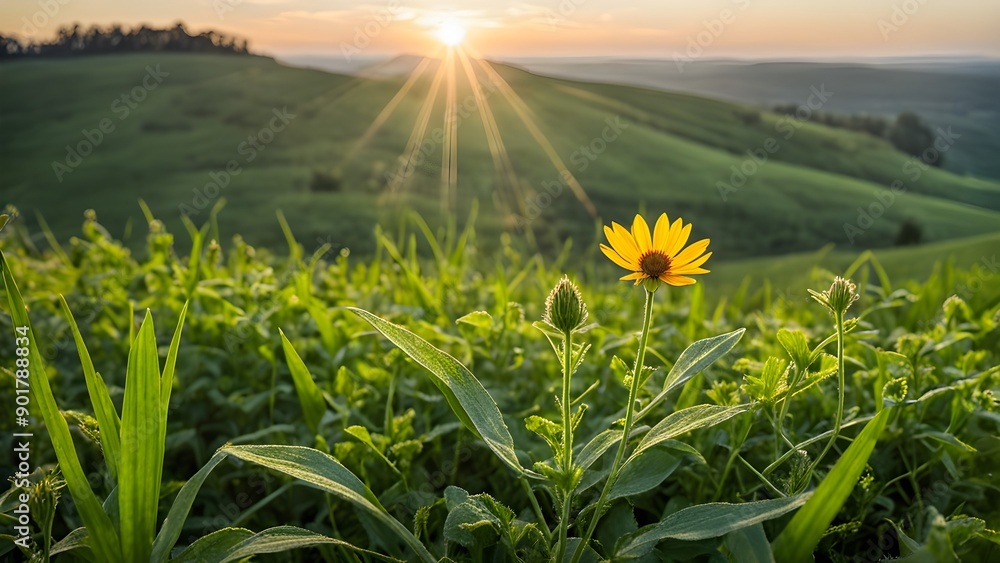 custom made wallpaper toronto digitalA yellow flower is in the middle of a field of green grass