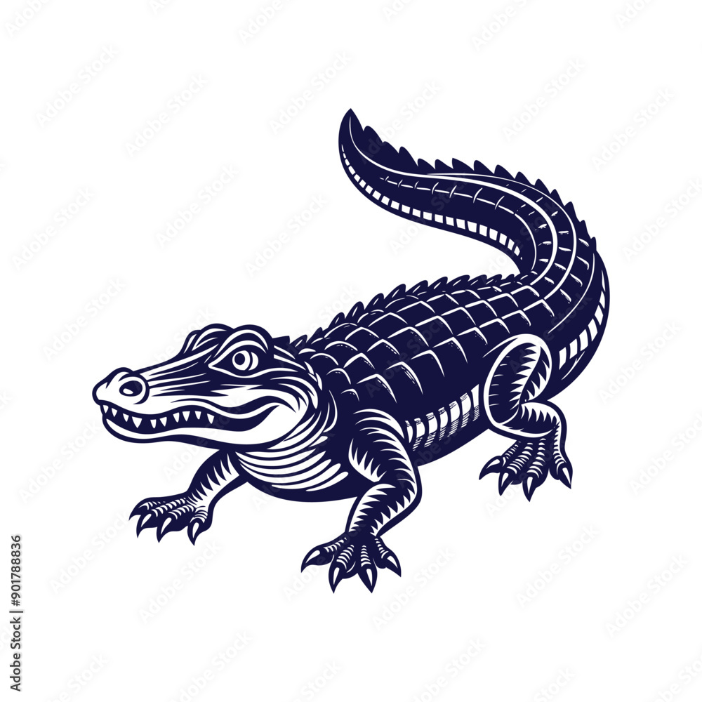Fototapeta premium Vector cartoon Alligator Crocodile silhouettes Clipart illustration On a White Background