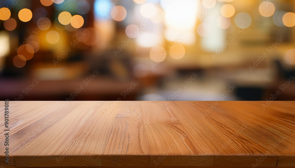 The empty wooden table top with blur background The empty wooden table top with blur background