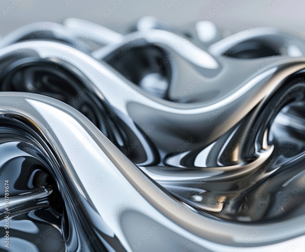 Abstract Fluid Metal With Shiny Chrome Texture in Artistic Display Abstract Fluid Metal With Shiny Chrome Texture in Artistic Display
