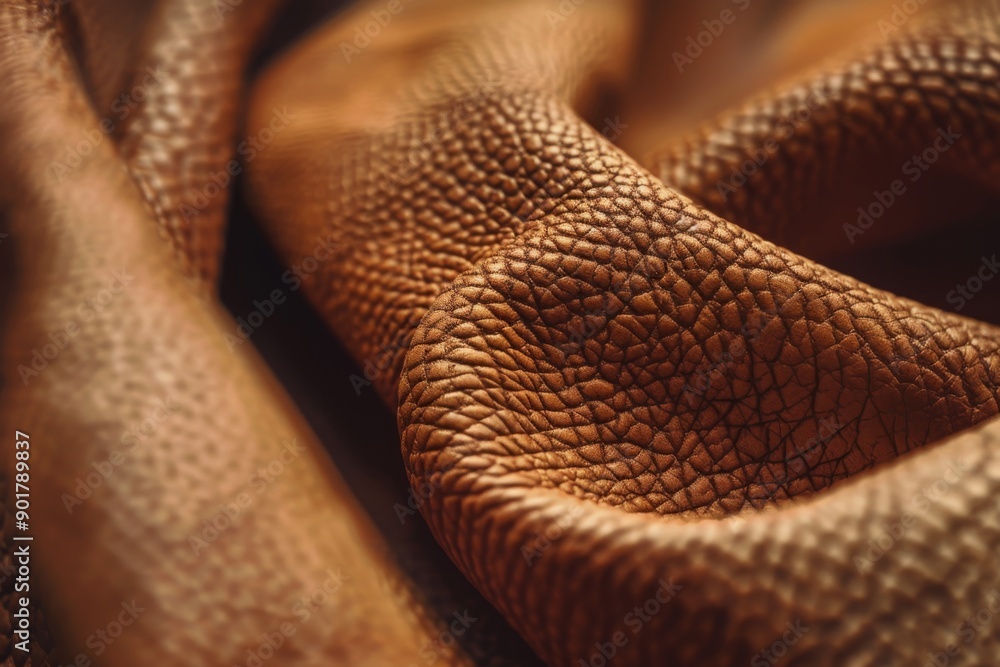 A detailed view of handcrafted leather, showcasing its fine texture and craftsmanship. The image highlights the material's natural imperfections and unique character. A detailed view of handcrafted leather, showcasing its fine texture and craftsmanship. The image highlights the material's natural imperfections and unique character.