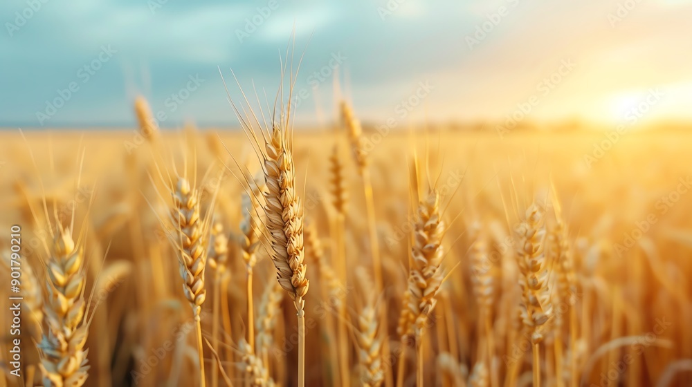 Fototapeta premium Wind turbines in a golden wheat field, clean energy, agricultural sustainability