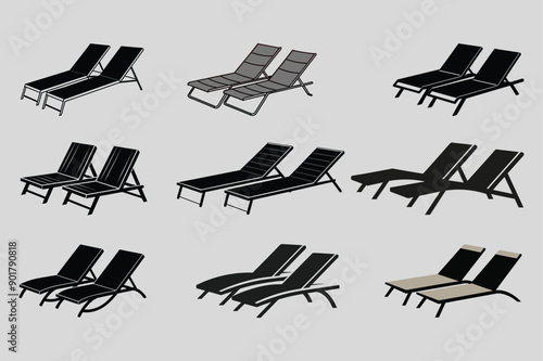 sun loungers, silhouette vector