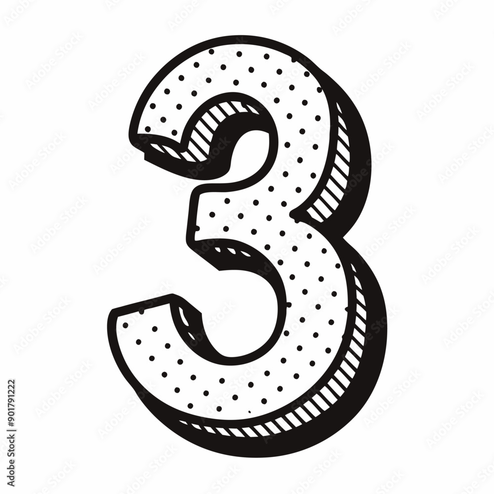 Minimalistic Dotted Outline Number 3 Vector on White Background Minimalistic Dotted Outline Number 3 Vector on White Background