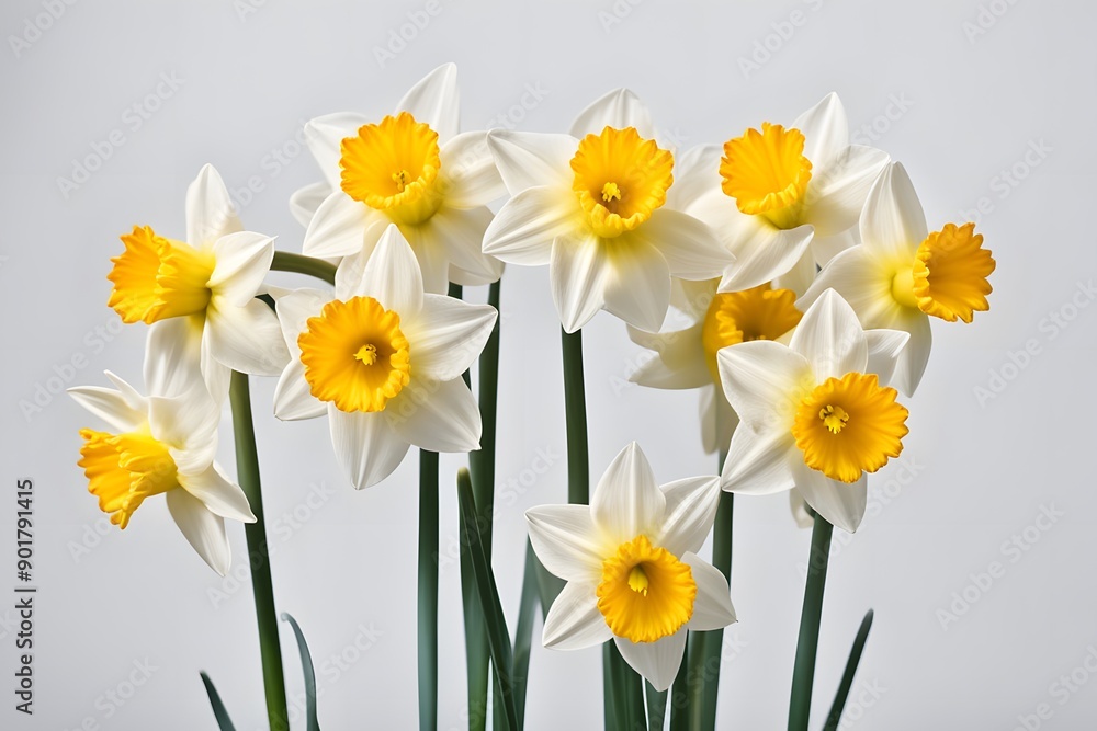 Fototapeta premium Daffodil flowers on white background, AI Generated