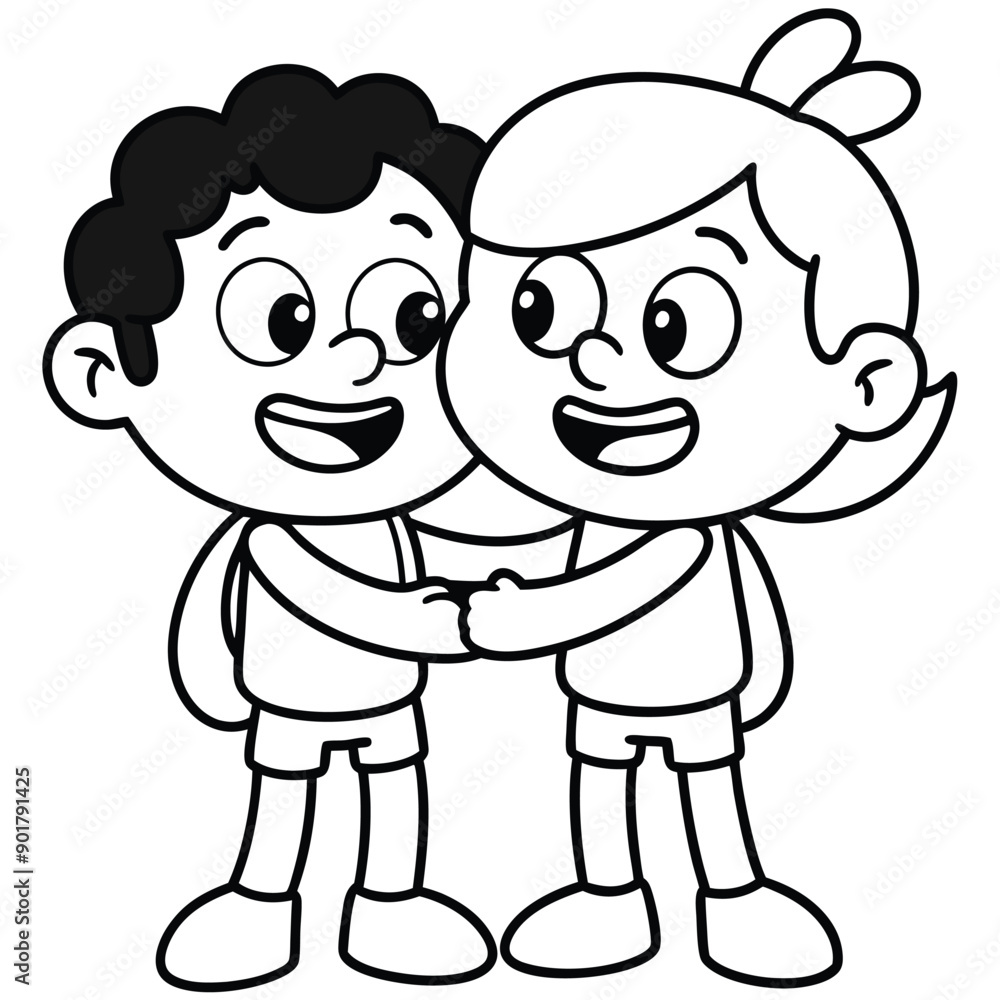 Cute cartoon friends silhouette hugging on white background Cute cartoon friends silhouette hugging on white background
