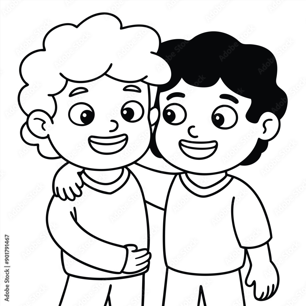 Cute cartoon friends silhouette hugging on white background Cute cartoon friends silhouette hugging on white background
