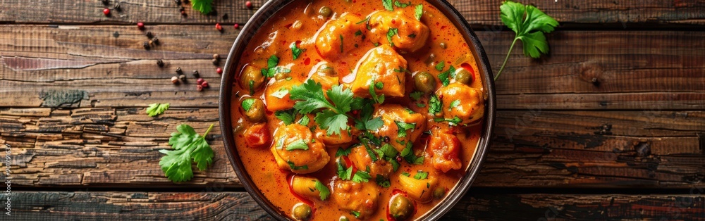Delicious Curry Bowl With Tender Chicken and Fresh Cilantro Garnish Delicious Curry Bowl With Tender Chicken and Fresh Cilantro Garnish