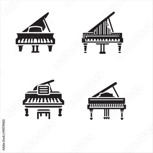 silhouette of clean vector piano isolated on white background 