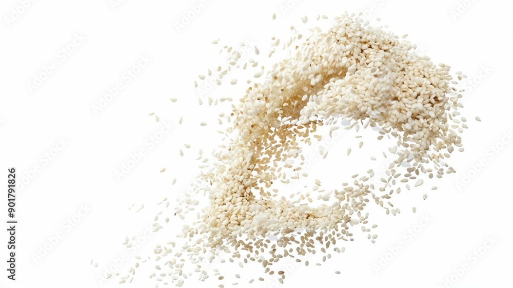 Front view of a wooden scoop filled with Organic White Sesame seeds (Sesamum indicum) or Til. Isolated on a white background.
Front view of a wooden scoop filled with Organic White Sesame seeds (Sesamum indicum) or Til. Isolated on a white background.