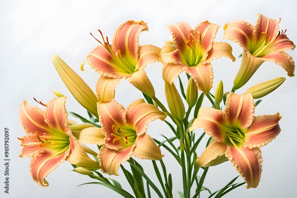 Daylily flowers on white background, AI Generated Daylily flowers on white background, AI Generated