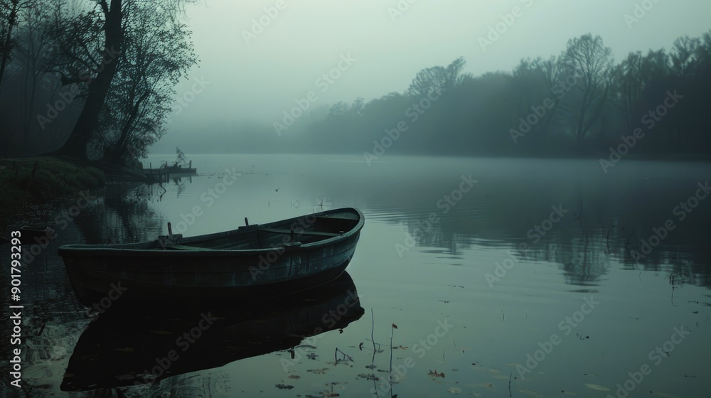 Indistinct river scene with boat Indistinct river scene with boat
