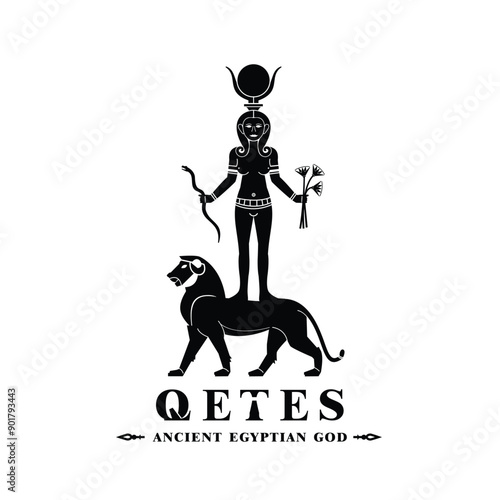Ancient egyptian god qetes silhouette, middle east god Logo. goddess of sacred ecstasy and sexual pleasure