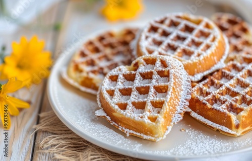 Powdered Sugar Waffles on a Plate
