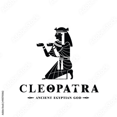 Ancient egyptian god cleopatra silhouette, middle east god Logo. Queen of the Kingdom of Egypt