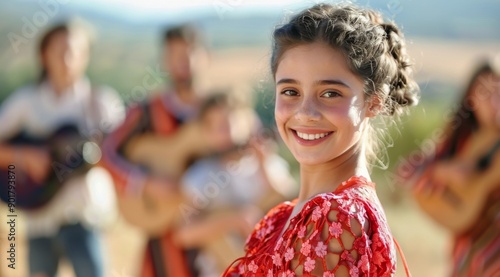 Woman in Red Dress at Outdoor Event