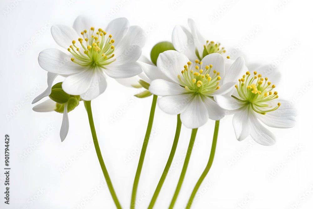 Fototapeta premium False rue anemone flowers on white background, Ai Generated
