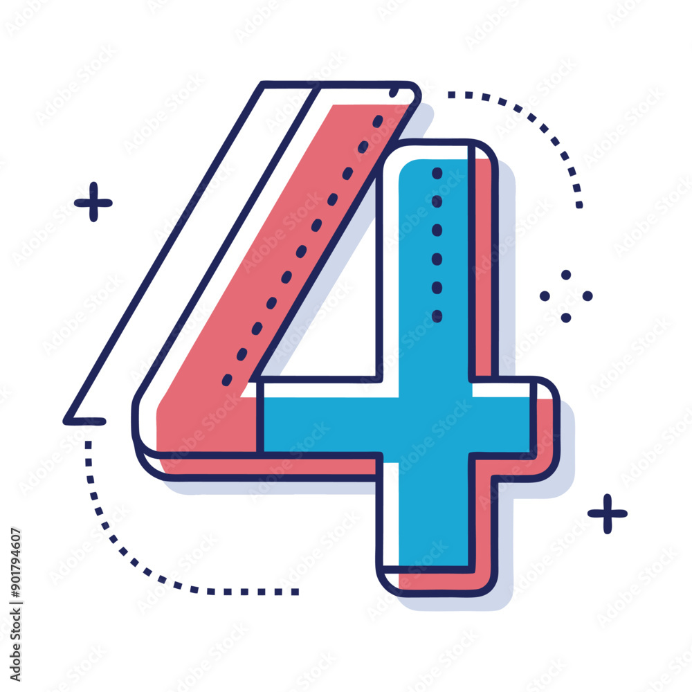 Fototapeta premium Minimalistic Dotted Outline Number 4 Vector on White Background