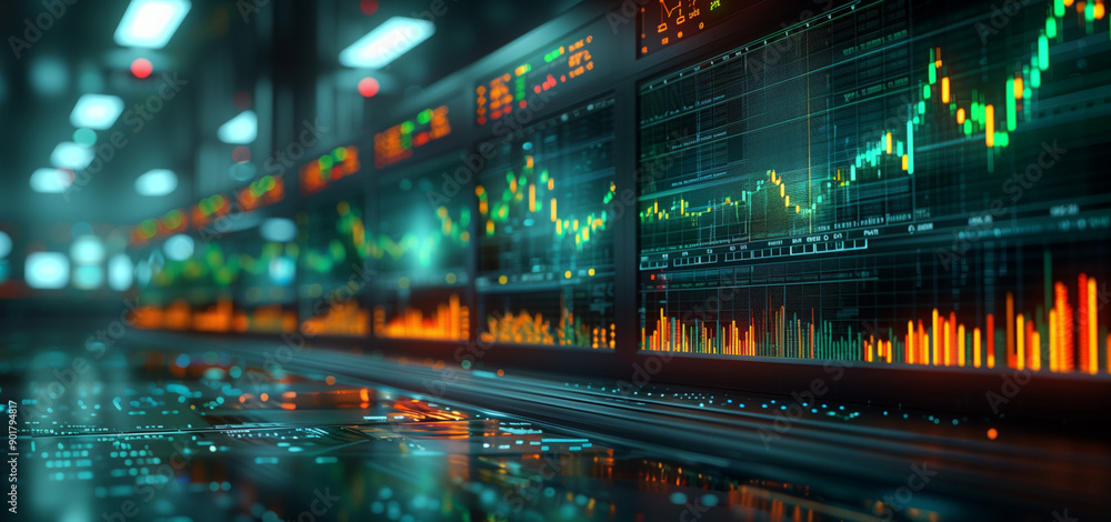 3d rendering of green stock market chart on glass wall background, digital display concept 3d rendering of green stock market chart on glass wall background, digital display concept