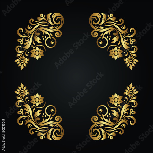 Ornament vector art illustration. floral vine, border, golden vector design. 