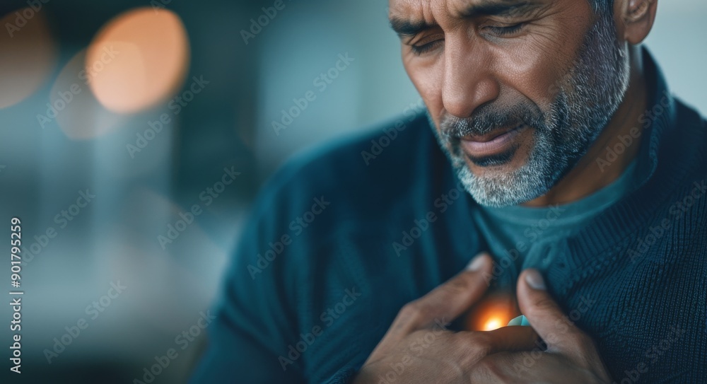 Man Holding Hand Over Heart at Night Man Holding Hand Over Heart at Night