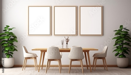 Minimalist dining room monochrome color scheme with empty frame