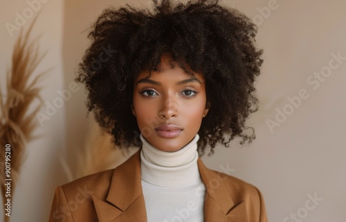 Woman With Curly Hair Looking At Camera