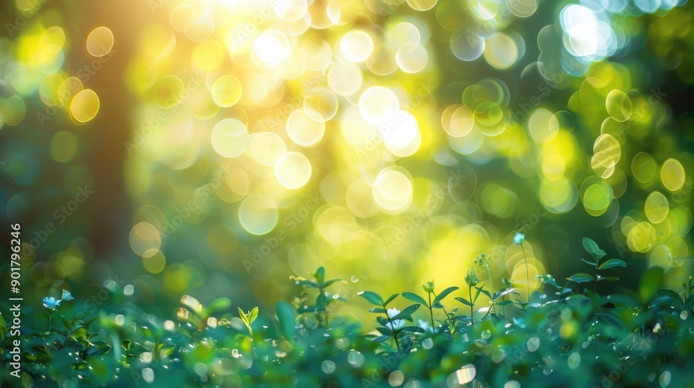 Obraz premium Blurry bokeh on green nature backdrop