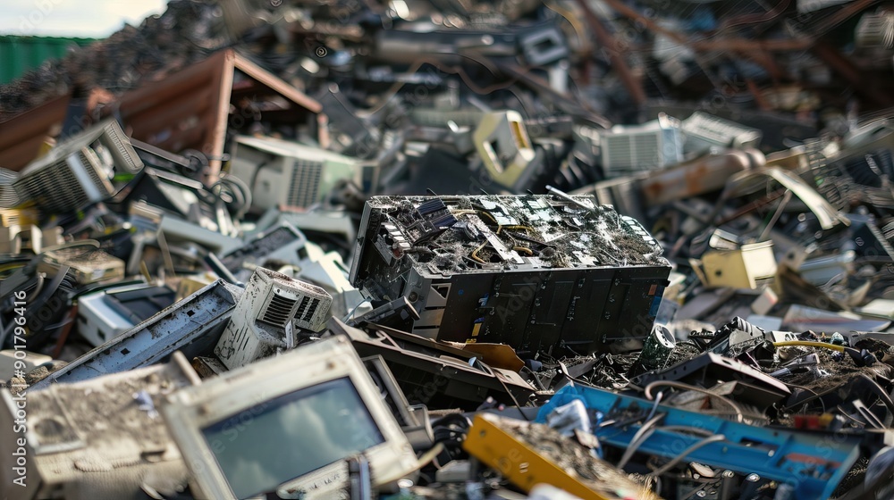 E-Waste Accumulation: Piles of Discarded Electronics. AI generated image E-Waste Accumulation: Piles of Discarded Electronics. AI generated image