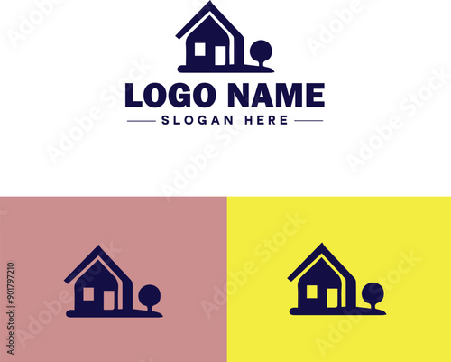 Real estate development icon Property development Real estate project Housing development flat logo sign symbol editable vector
