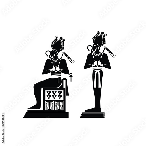 Silhouette of ancient egypt god osiris , middle east death king with crown and scepter
