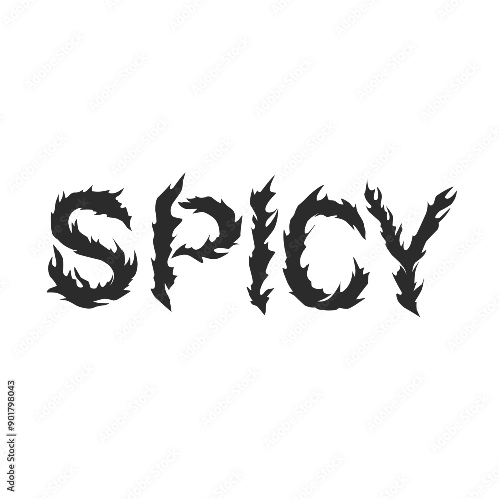 Spicy text typography with the shape of a burning fire black and white vector illustration Spicy text typography with the shape of a burning fire black and white vector illustration