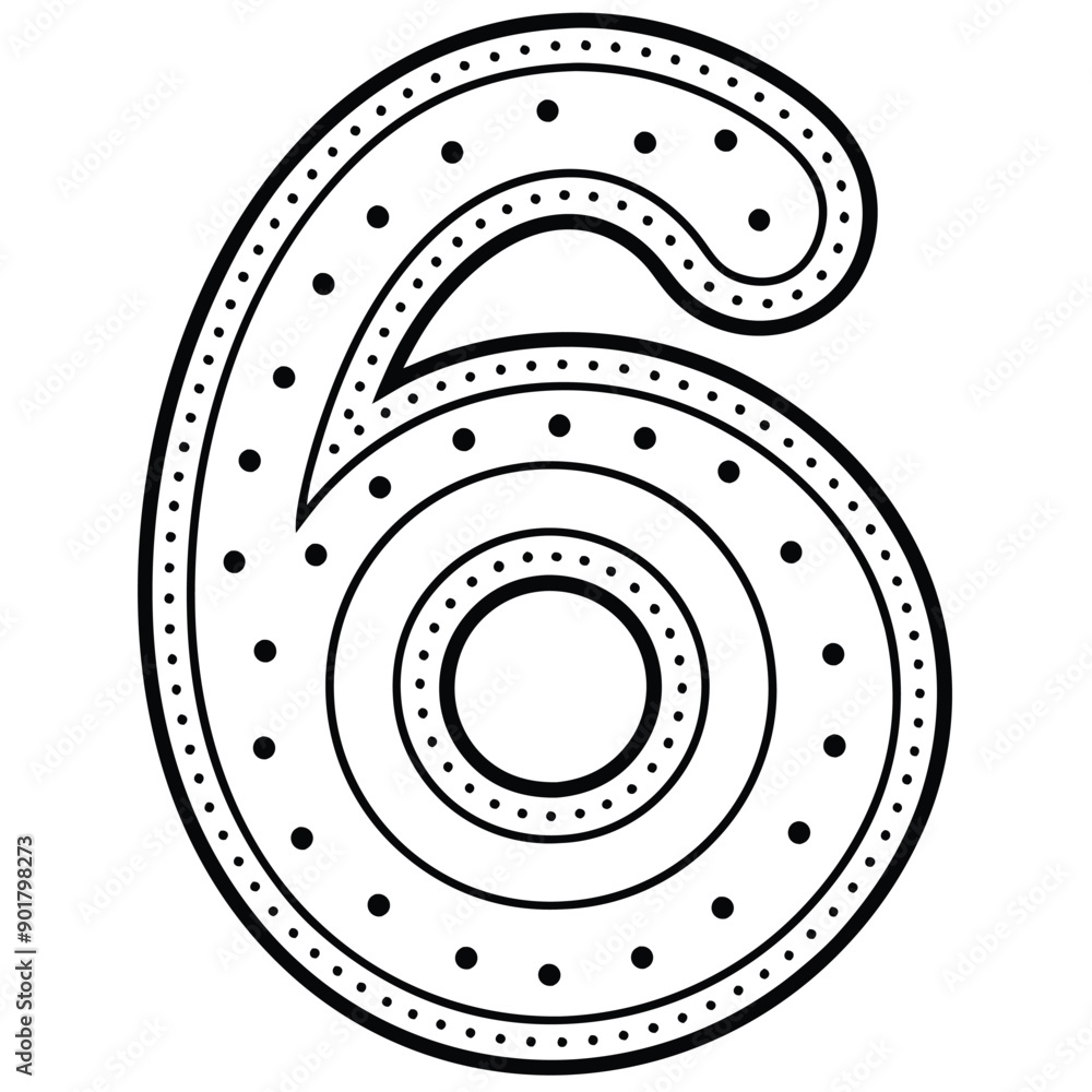 a minimalistic traced number 6 letter having dotted outline vector on white background a minimalistic traced number 6 letter having dotted outline vector on white background
